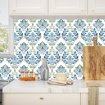 BOKEBEVE Leaves Contact Paper Floral Wallpaper Stick and Peel Boho Damask Wall Paper for Liner Drawer Cabinet Backsplash Renter Friendly Waterproof 17.5 x 118In
