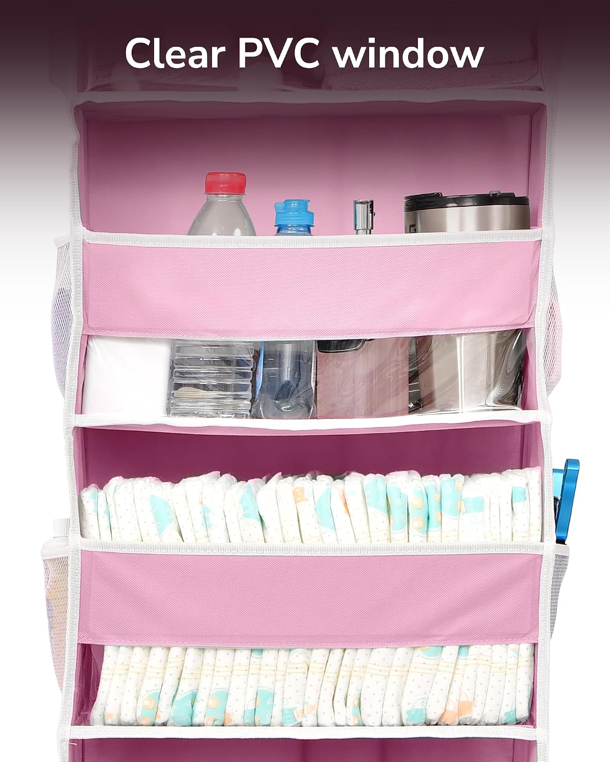ULG Over the Door Organizer, 5-Tier Extra Large Hanging Storage with 10 Mesh Pockets, 100 lbs Capacity, Heavy Duty Door Organizer for Closet, Bedroom, Nursery Storage, Beige