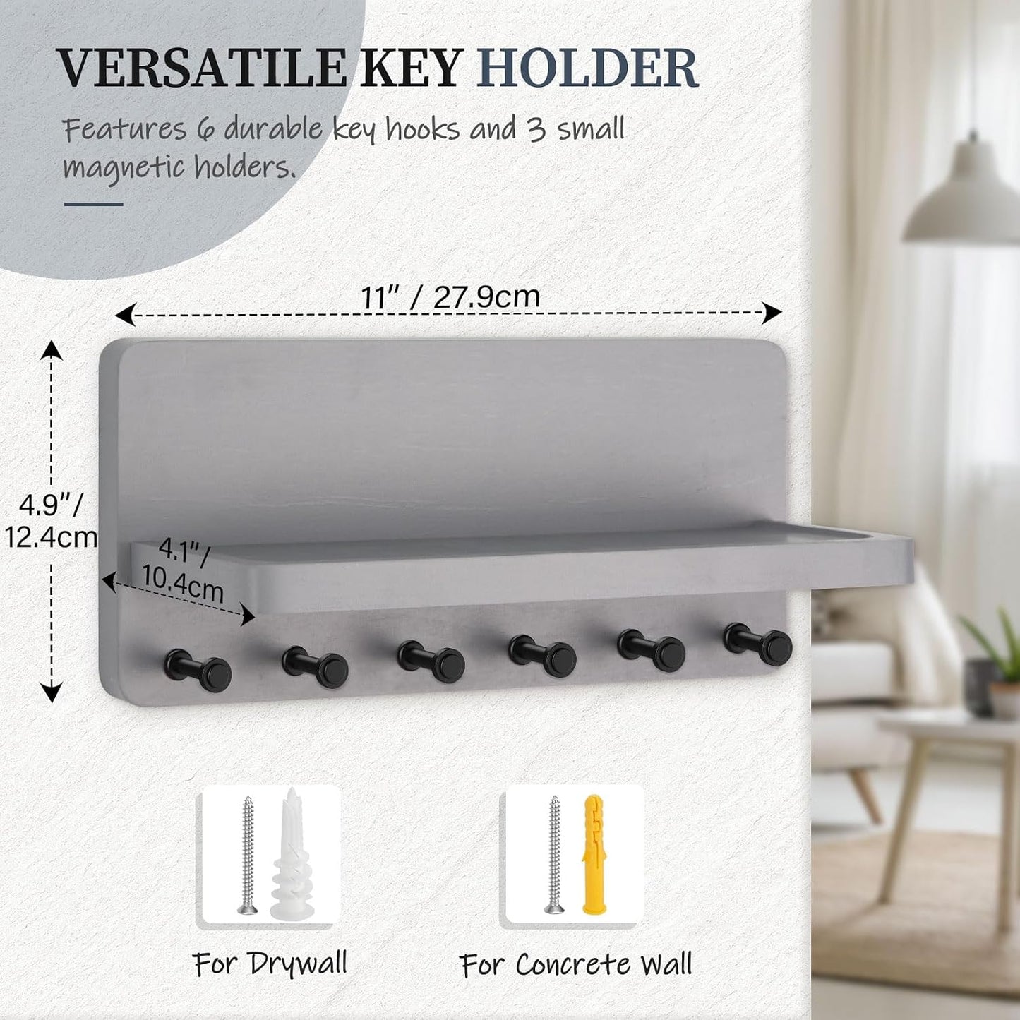Nekon Key Holder for Wall with Shelf, Pine Wooden Key Hanger Wall Mounted, Farmhouse Wall Organizer for Home Entryway & Apartment (Standard, Wood)