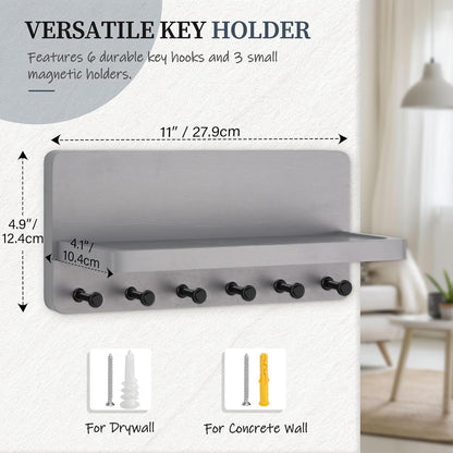 Nekon Key Holder for Wall with Shelf, Pine Wooden Key Hanger Wall Mounted, Farmhouse Wall Organizer for Home Entryway & Apartment (Standard, Wood)