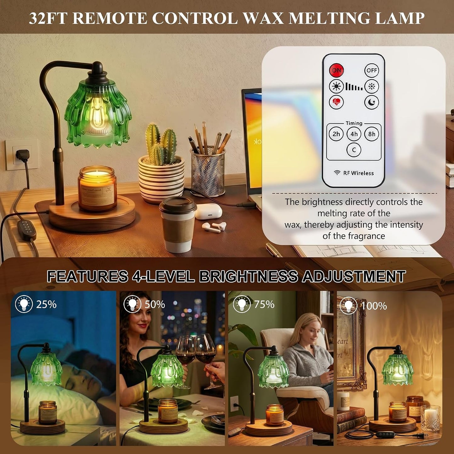 Candle Warmer Lamp with Timer and Wireless Remote Control, Dimmable Candle Warmer for Jar Candles, Height Adjustable Wax Melts Warmer, Mothers Day Birthday Gift for Women, House Warming New Home Decor
