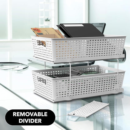 Simple Houseware 2 Tier Bathroom Organizer Tray Pull-Out Sliding Drawer/Under-Sink Storage, Clear
