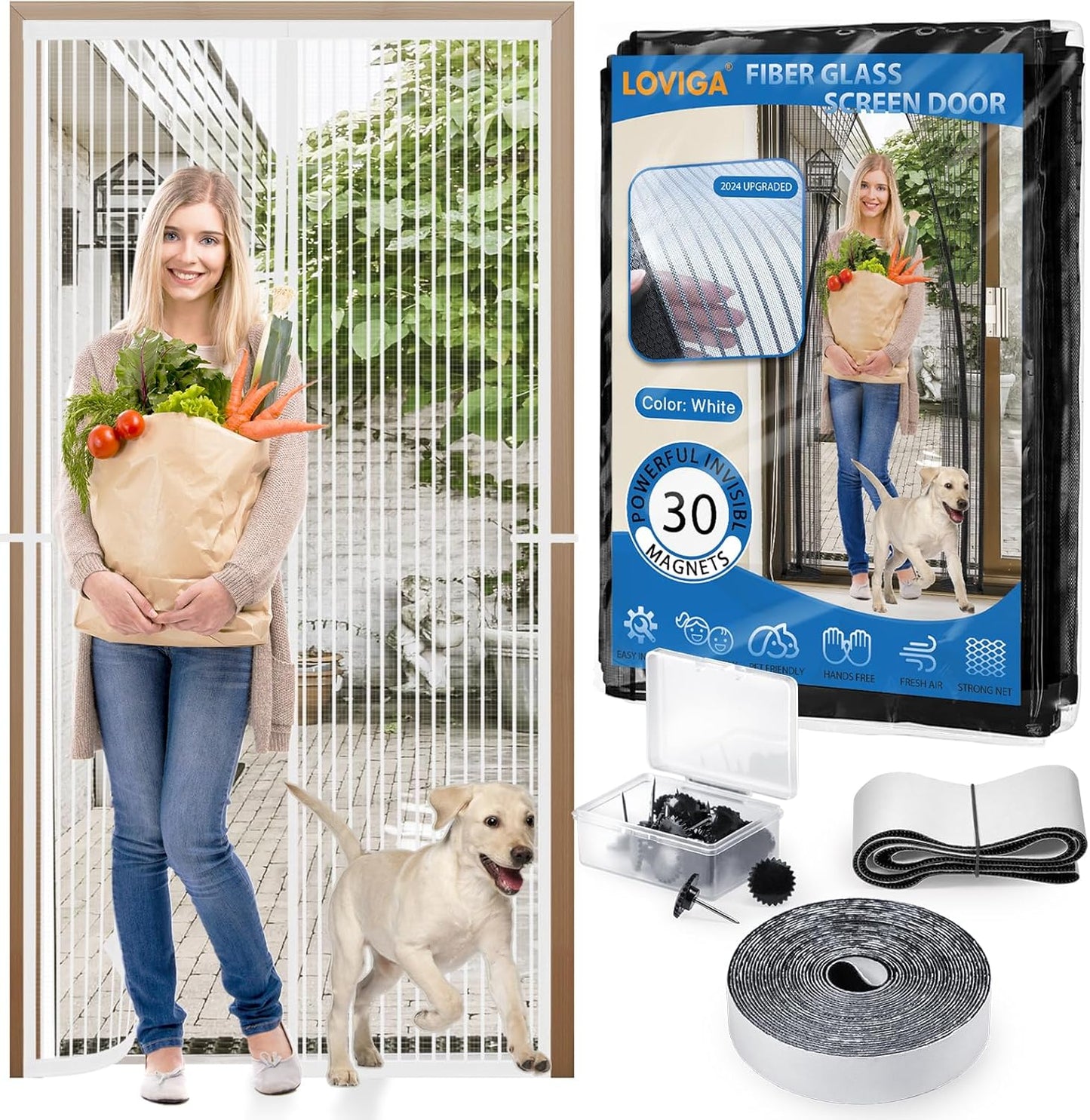 Heavy Duty Door Screen Magnetic Closure, LOVIGA Thickened Fiberglass Screen Door Mesh, Self Sealing, Tear Resistant, Easy Assemble, Fine Mesh Keep Bugs Out Fit Door Size 36 Inch X 82 Inch