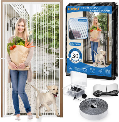 Heavy Duty Door Screen Magnetic Closure, LOVIGA Thickened Fiberglass Screen Door Mesh, Self Sealing, Tear Resistant, Easy Assemble, Fine Mesh Keep Bugs Out Fit Door Size 36 Inch X 82 Inch