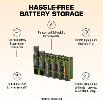 AA Battery Storage Caddy by Storacell, Orange, Holds 12 Batteries (Not included)