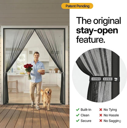 AUGO Magnetic Screen Door - Self Sealing, Heavy Duty, Hands Free Mesh Partition Keeps Bugs Out - Pet and Kid Friendly - Patent Pending Keep Open Feature - 38 Inch x 83 Inch