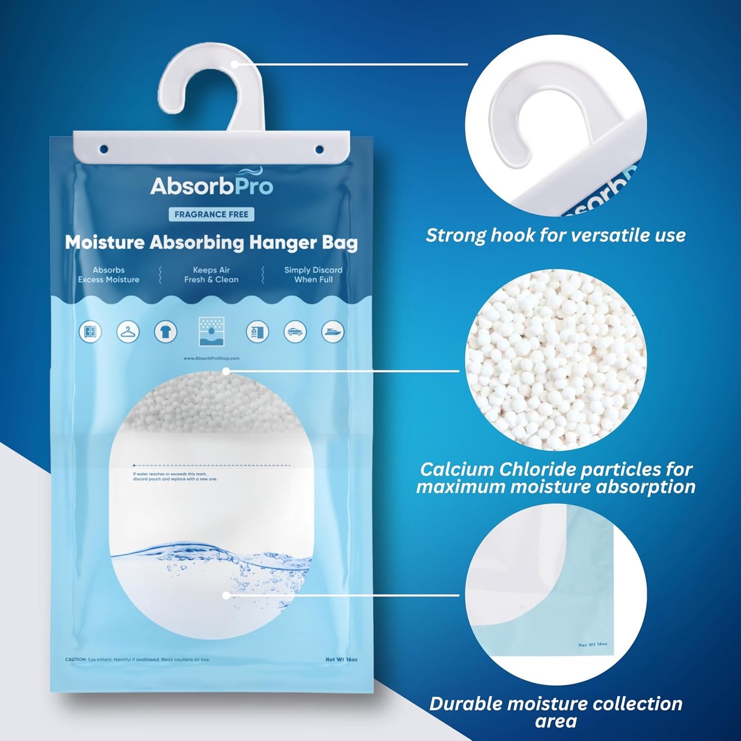Absorb Pro - Moisture Absorber Tub with Activated Charcoal - 3-Pack - 18 oz Disposable Odor Eliminator Box & Dehumidifier for Garage, Home, Kitchen, Bedroom, Bathroom, Closet, Cars, and Boats