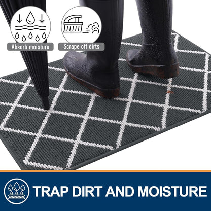 Finchitty Indoor Door Mat, Dirt Resistant and Absorbent, Low-Profile, Non-Slip, Washable Inside Floor Mats for Front Door, Back, and Entrance, 32" x 20", Grey