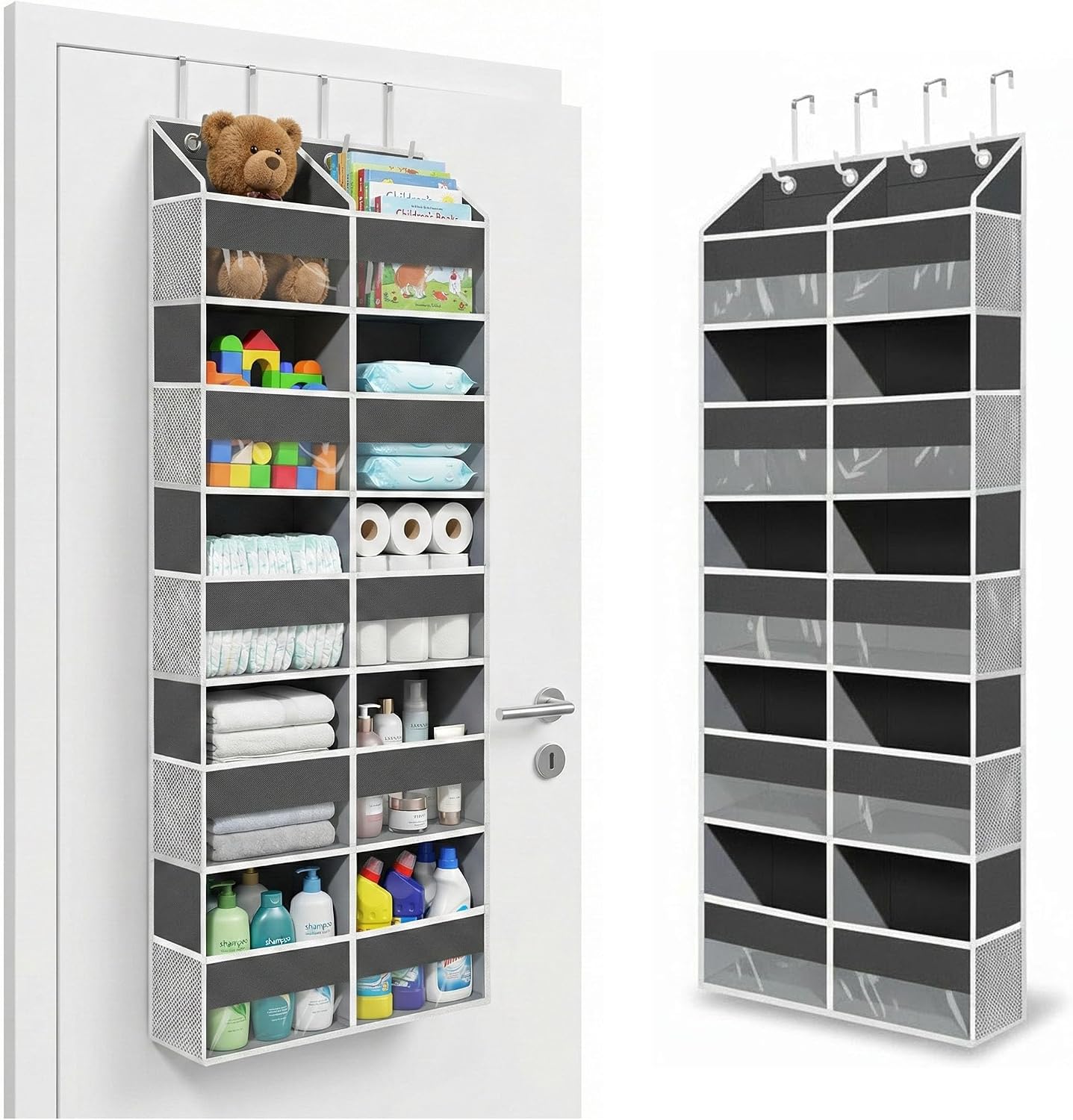 10-Pocket Over the Door Organizer with Heavy-Duty 600D Oxford Fabric, Upgraded Hooks with Silicone Protectors for Dorm, Closet Storage, Bedroom, Bathroom