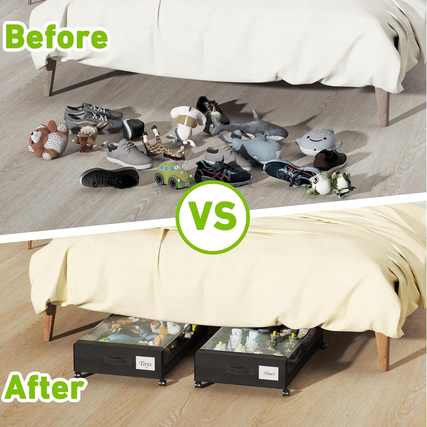 Tututry Under Bed Storage with Wheels, XXL 60L Under the Bed Storage Bins, Underbed Storage Containers with Lids & Label, Rolling Metal Drawer for Shoes, Clothes, Books, Toys (2-Pack Gray)