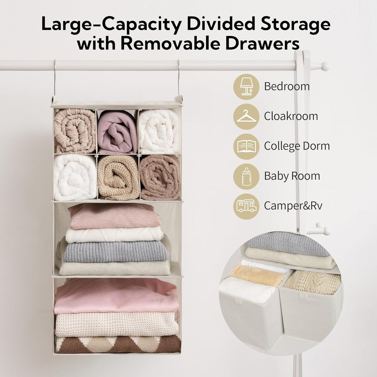 GRANNY SAYS 3-Shelf Hanging Closet Organizer and Storage, Collapsible Hanging Closet Shelves, Hanging Organizer for Closet & RV, Gray, 29 ½" H X 12" W X 12" D, 1-Pack