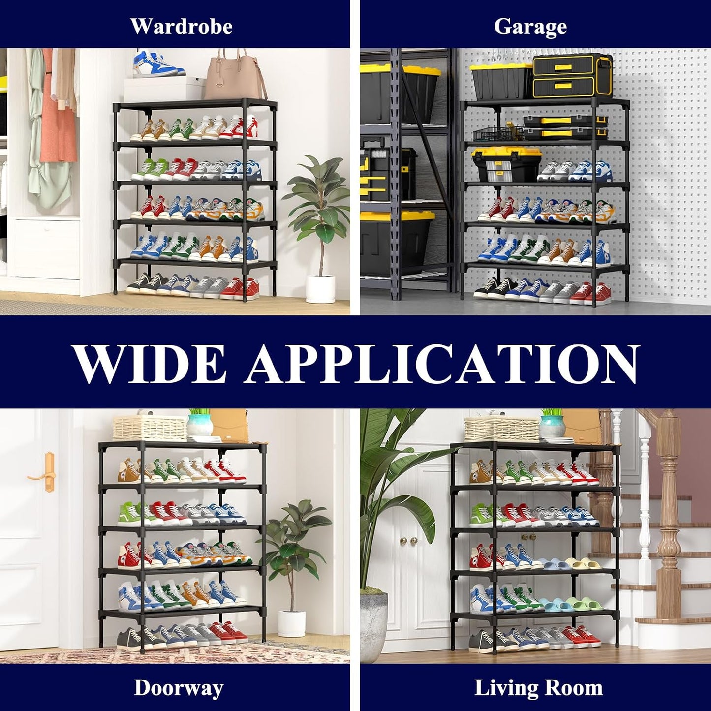 Kitsure Shoe Rack - Non-Woven Shoe Rack Shelf, Shoe Organizer for Closet, Entryway, Garage & Corridor, Stackable Shoe Shelves, 27.5" Wide - 3 Tier, Black