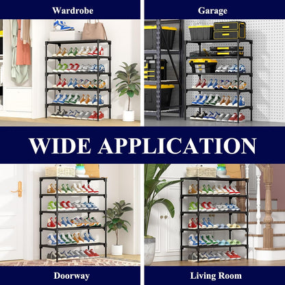 Kitsure Shoe Rack - Non-Woven Shoe Rack Shelf, Shoe Organizer for Closet, Entryway, Garage & Corridor, Stackable Shoe Shelves, 27.5" Wide - 3 Tier, Black