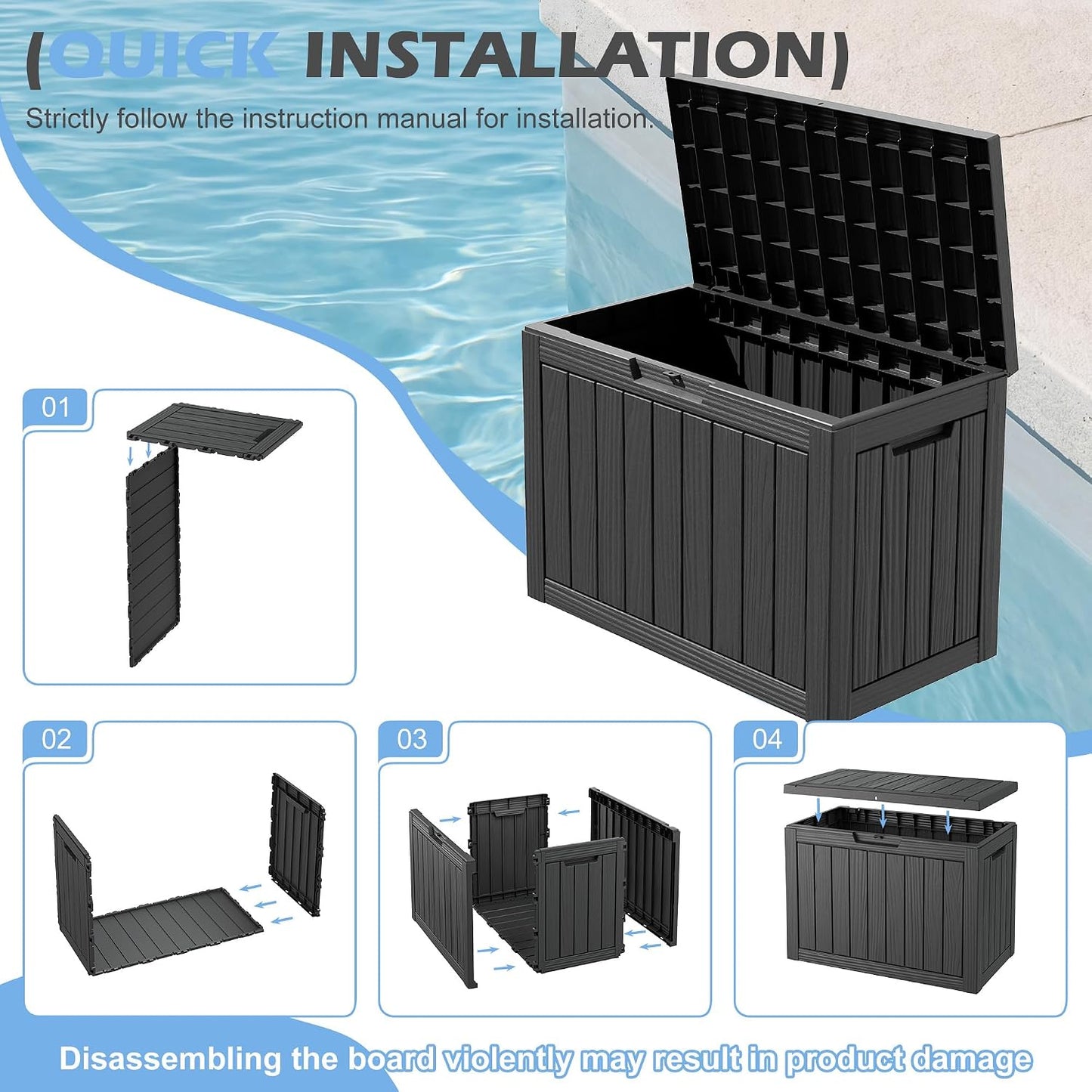 Outdoor Storage Box, 31 Gallon Resin Deck Boxes Outdoor Waterproof For Patio Furniture, Garden Tools, Pool Supplies, Lockable And UV Resistant (Rattan Gray)