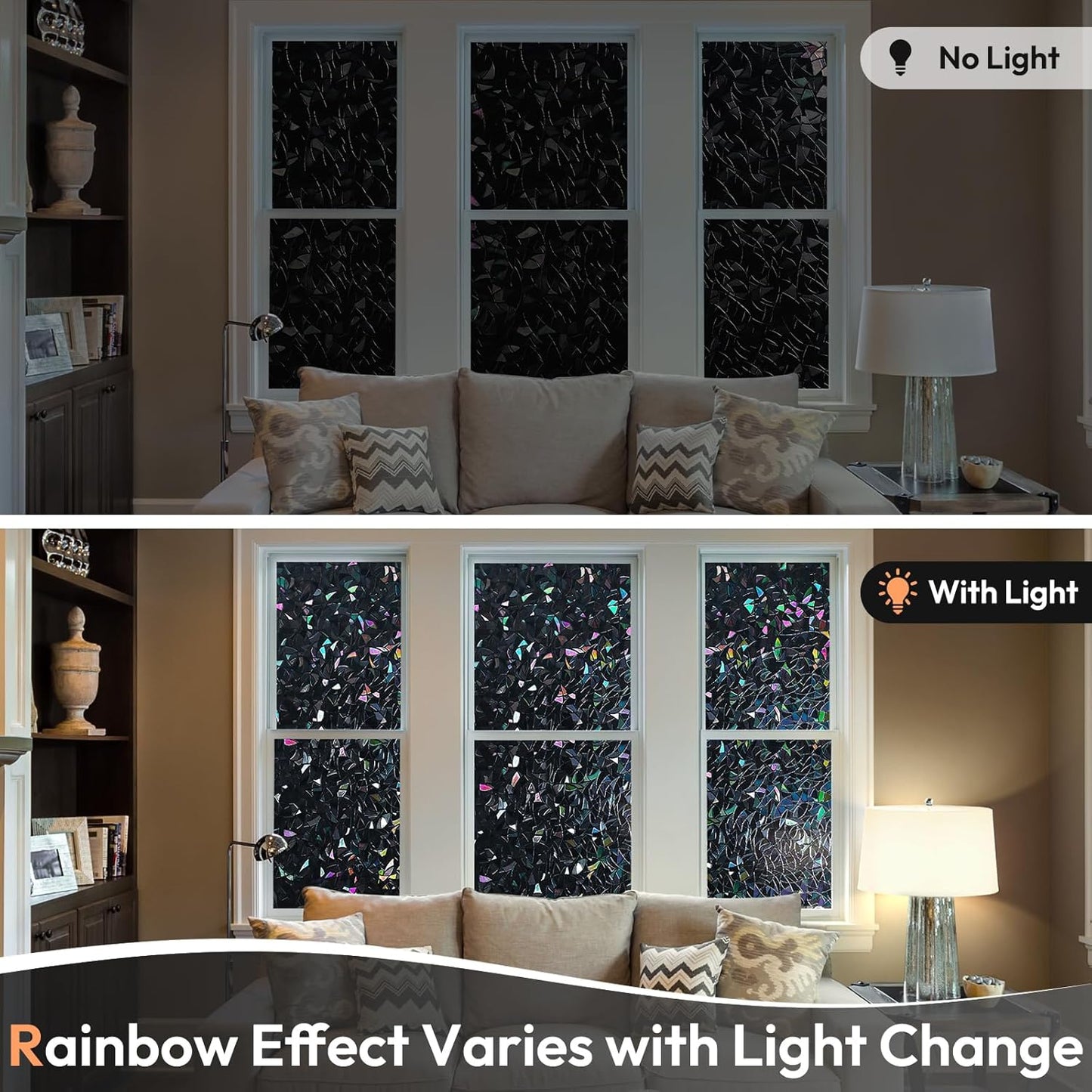 Haton Window Privacy Film, Stained Glass Rainbow Film Decorative Window Clings, Static Cling Sun Blocking Stickers Decals Coverings Tint for Home Heat Control, Non-Adhesive 17.5" x 78.7"