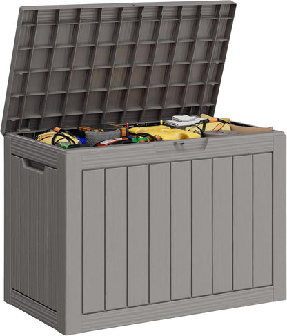 Outdoor Storage Box, 31 Gallon Resin Deck Boxes Outdoor Waterproof For Patio Furniture, Garden Tools, Pool Supplies, Lockable And UV Resistant (Rattan Gray)