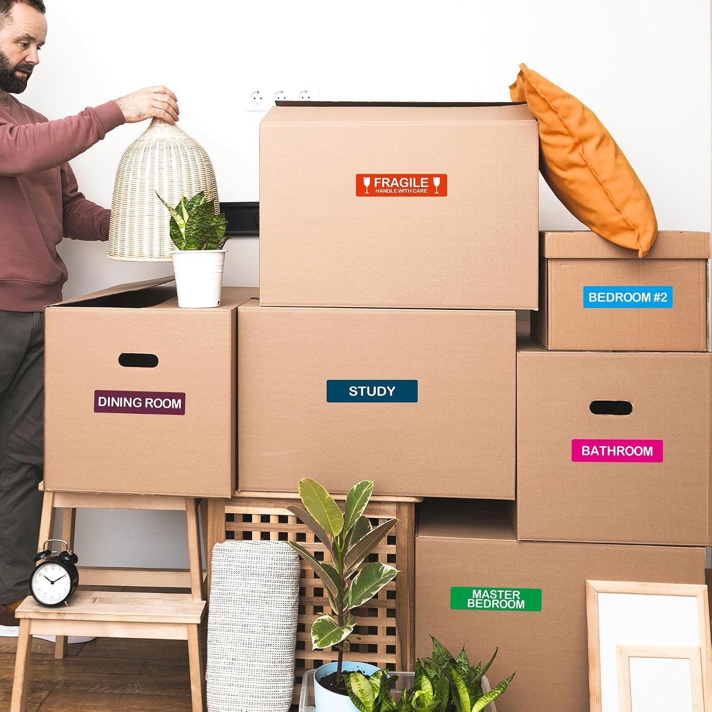 140 Pcs Home Moving Color Coding Labels, Livingroom, Bedroom, Kitchen, Dining Room, Bathroom Label, 14 Spaces Sticker/Sheet（10 Sheets） 1×4 Inch