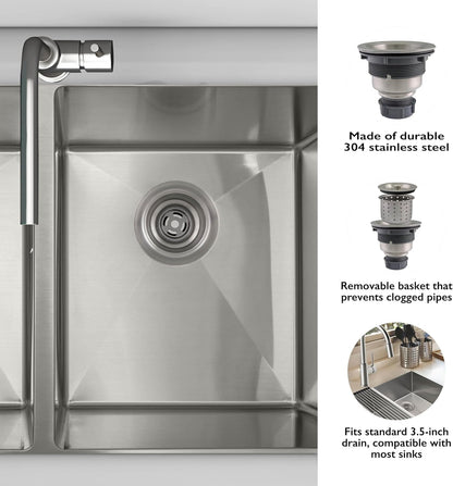 Design House 542936 Kitchen Sink Anti-Clogging S304 Stainless Steel Drain Strainer with Deep, Removable Food Waste Catching Basket