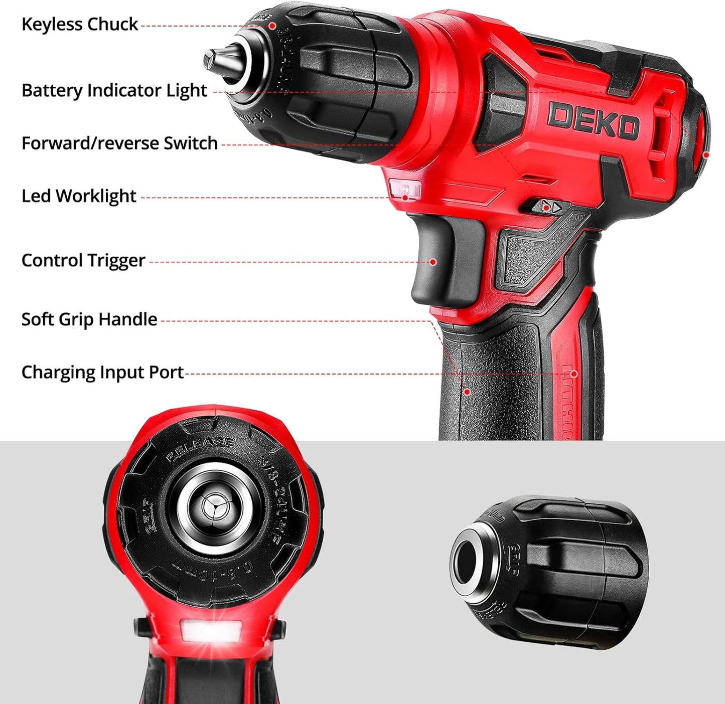 DEKOPRO Tool Set：Tool Kit with 8V Cordless Drill,Tool Box with Drill,Hand Drill Set for Men & Women,Home Tool Kits for House Repair,Handyman,DIY 126 Piece