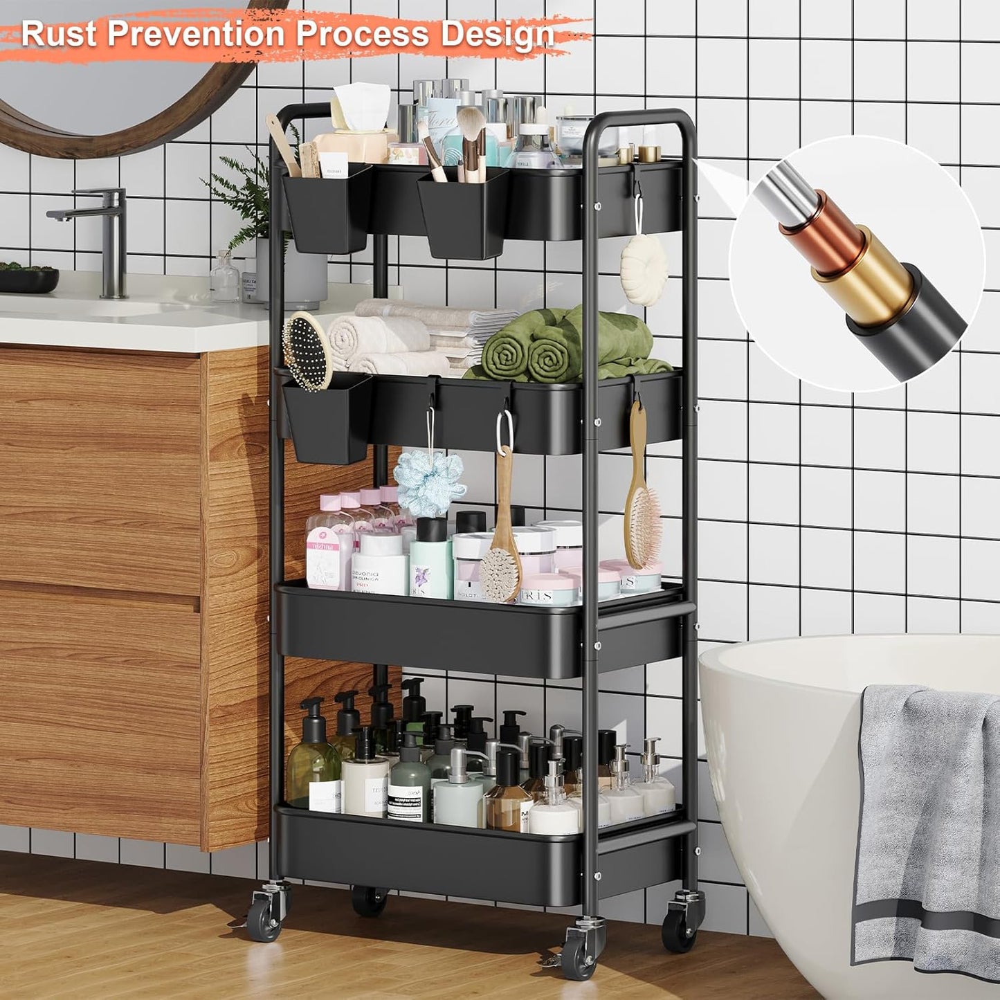 2 Tier Small Rolling Cart Metal with Wheels, White Under Desk Storage Cart on Wheels, Short Utility Roller Caddy Carts Organizer for Art,Craft,Pantry,Bathroom, Two Tiered Shelf Trolley,22 Inches Tall