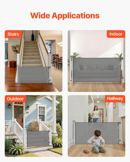 VEVOR Retractable Baby Gate, Extends to 202.7 inch Extra Wide, 39 inch Tall, with Reinforced Fiberglass Strips, Avoids Crawling Through, Mesh Dog Gate for Decks, Doorways, Garages, Indoor, Black