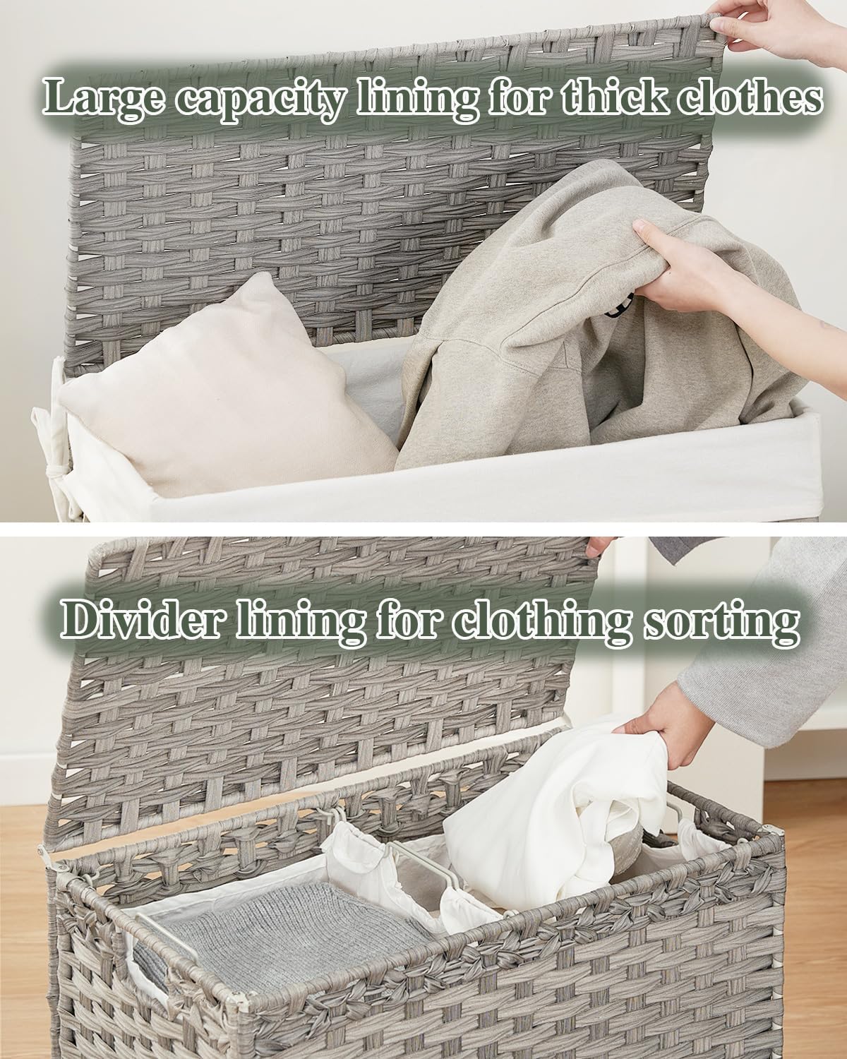 SETVSON Laundry Hamper with Lid Laundry Basket 132 L (35 Gal) Wicker Clothes Hamper, Handwoven Rattan Hamper with Handles and 4 Removable Liner Bags, 6 Mesh Bags for Laundry Bedroom Natural