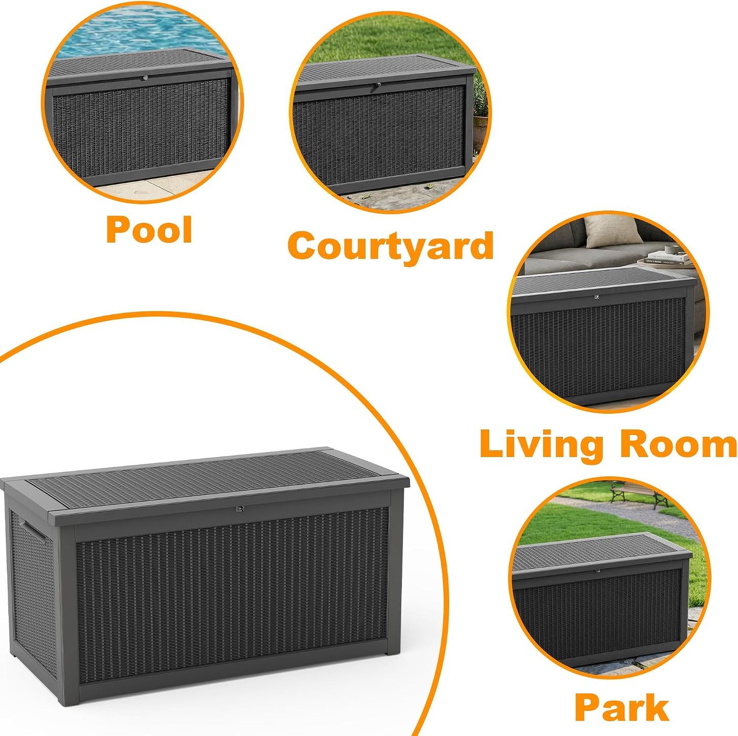 ROJIK 340 Gallon Deck Box Outdoor Waterproof,Weatherproof Outdoor Storage Boxes Lockable with Lid,Outside Resin Storage Bench for Patio Cushions,Garden Tools and Pool Accessories(Black)