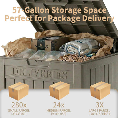 Package Delivery Box, Lockable Resin Outdoor Package, Waterproof Deck Box for Porches, Patios, Indoor & Outdoor Use (70 Gallon, Grey)