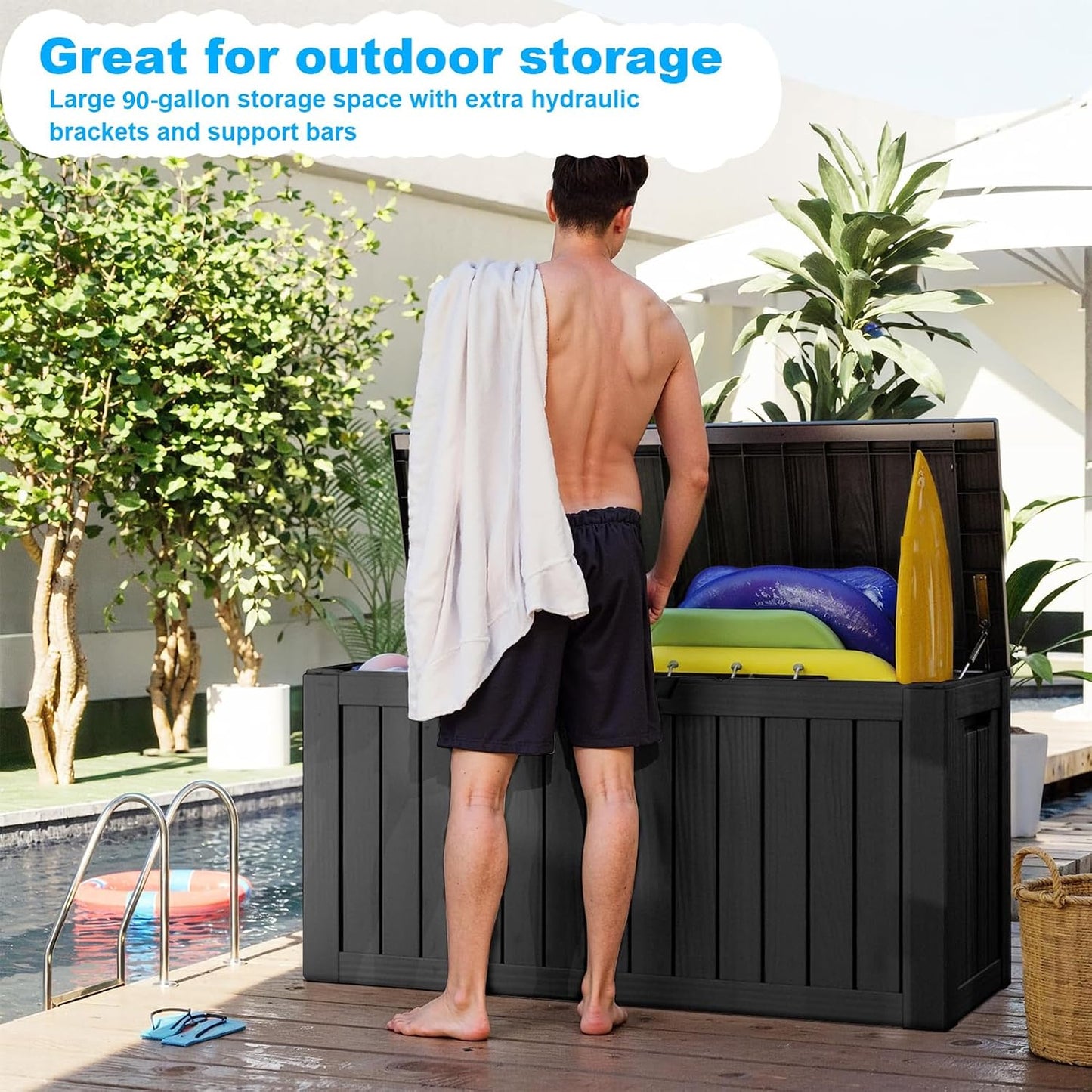 150 Gallon Waterproof Outdoor Storage Box,Resin Deck Box,Lockable Outside Storage Box Container for Patio Furniure,Garden,Tools (150 Gallon,Black)