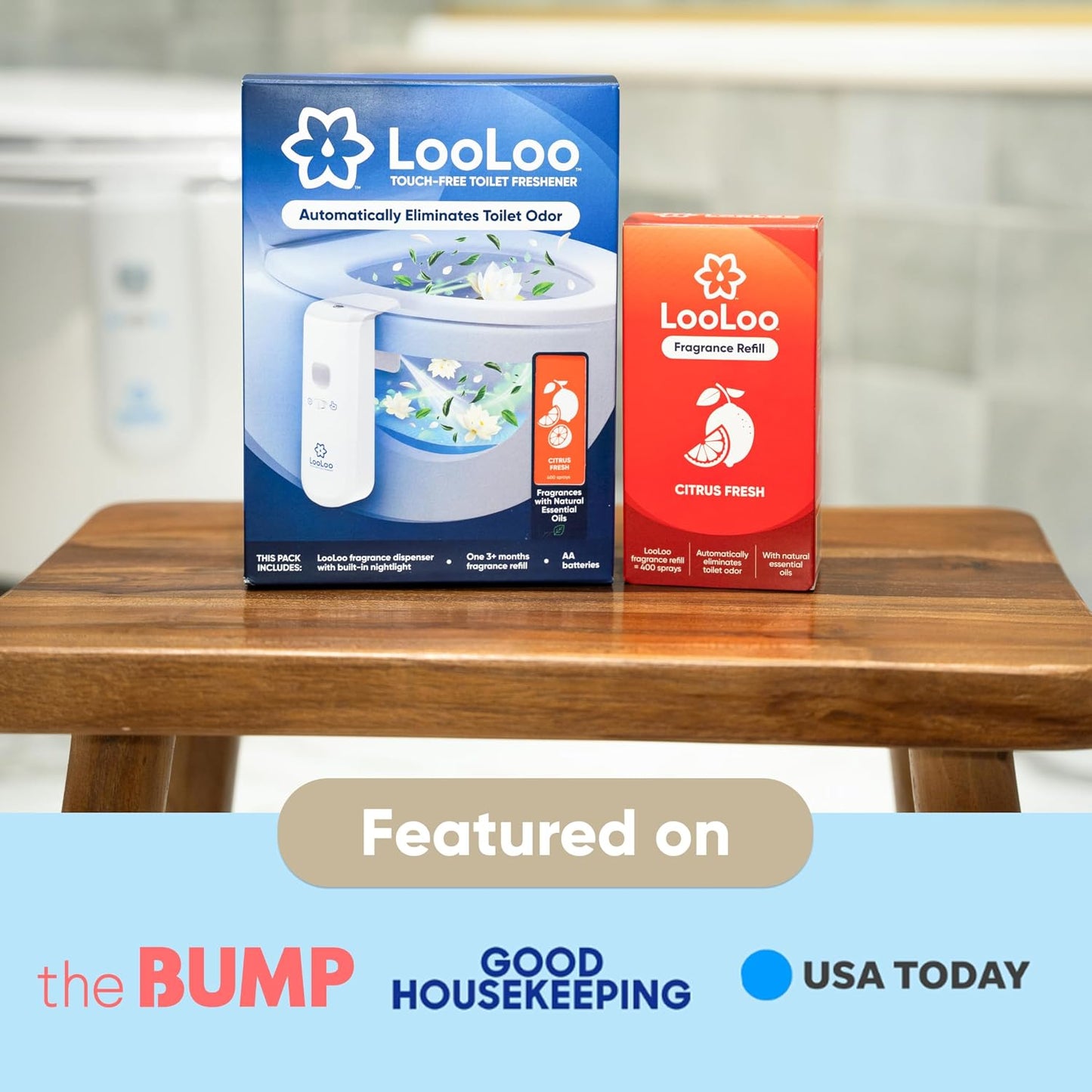 Loo Loo Touch Free Toilet Freshener Refills, Natural Essential Oils – Toilet Smell Eliminator, Bathroom Deodorizer, Air Freshener Spray for Bathroom, Clean Cotton Fragrance, 2.0 Fl Oz