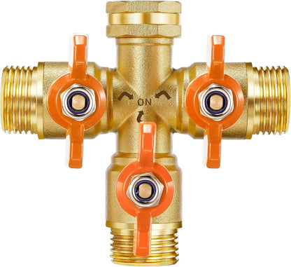 Garden Hose Splitter 3/4" GHT Full Flow 2 Way Brass Hose Splitter Heavy Duty All Metal Hose Y Splitter with Shutoff Outdoor Faucet Water Hose Splitter Y Valve Tap Adapter for Outdoor Garden