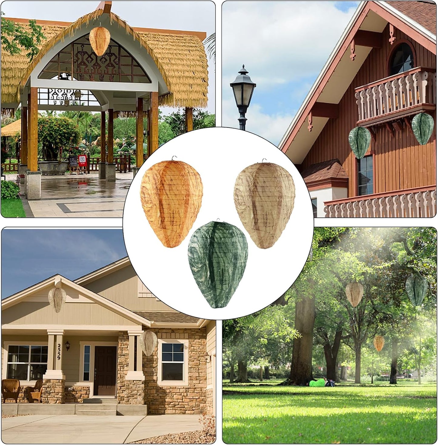 3 Pack Nest Decoy, Hanging Lantern Waterproof Wasp Deterrent, Wasp Repellent Paper Hive for Wasps Hornets Yellow Jackets