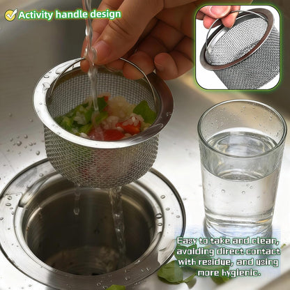 Stainless Steel Kitchen Sink Strainer - Deep Cup Basket Design, 2-Pack, Upgraded Double-Layer Safety, Large Food Catcher, Fits Most Standard Drains (3.14"-3.34" Inner Dia), Rustproof, Easy to Clean