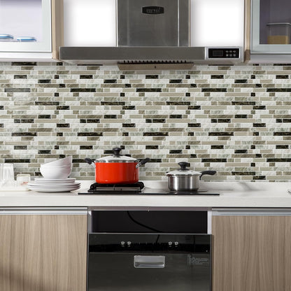 Yipscazo 10 Sheets Peel and Stick Backsplash for Kitchen Wall, 12''x12'' Waterproof Stick on Backsplash Smart Tiles for Bathroom,Removable Backsplash Wall Tiles in Gray White