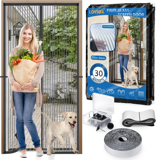 Heavy Duty Door Screen Magnetic Closure, LOVIGA Thickened Fiberglass Screen Door Mesh, Self Sealing, Tear Resistant, Easy Assemble, Fine Mesh Keep Bugs Out Fit Door Size 36 Inch X 82 Inch