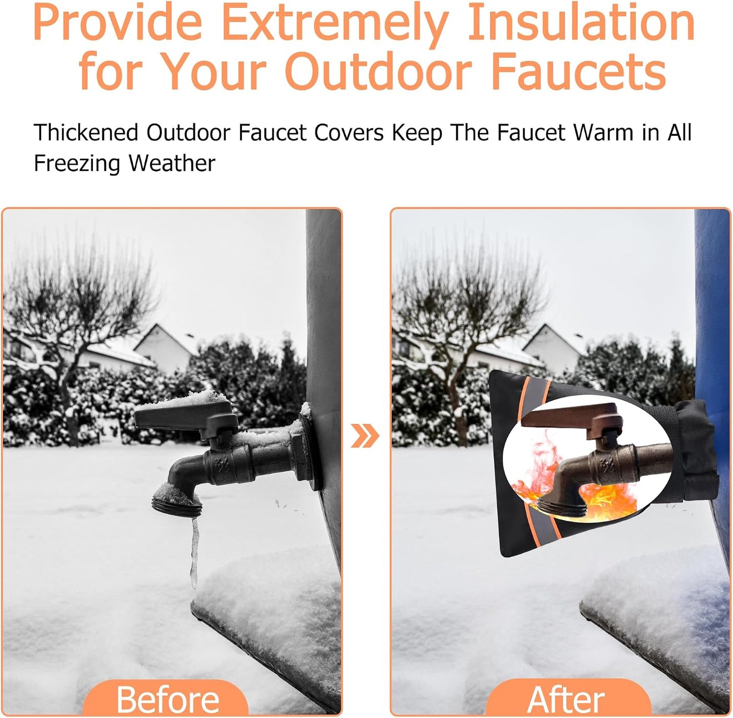 Outdoor Faucet Cover, Thicken Outdoor Faucet Covers for Winter Freeze Protection 5.9" W x 7.1" H Orange Reflective Strip, Outside Faucet Socks Reusable Waterproof Insulated Wrap Spigot Cover, 4 Pack