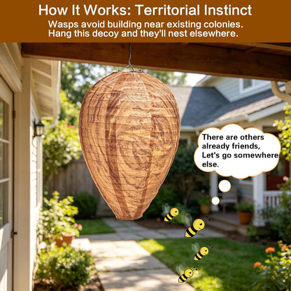Fake Wasp Nest 4 Pack, Upgraded Waterproof Wasp Nest Decoy Outdoor Hanging, Realistic Artificial Hornet Nests with Stainless Steel Frame for Patio, Porch, Garden, Backyard, Under Eaves
