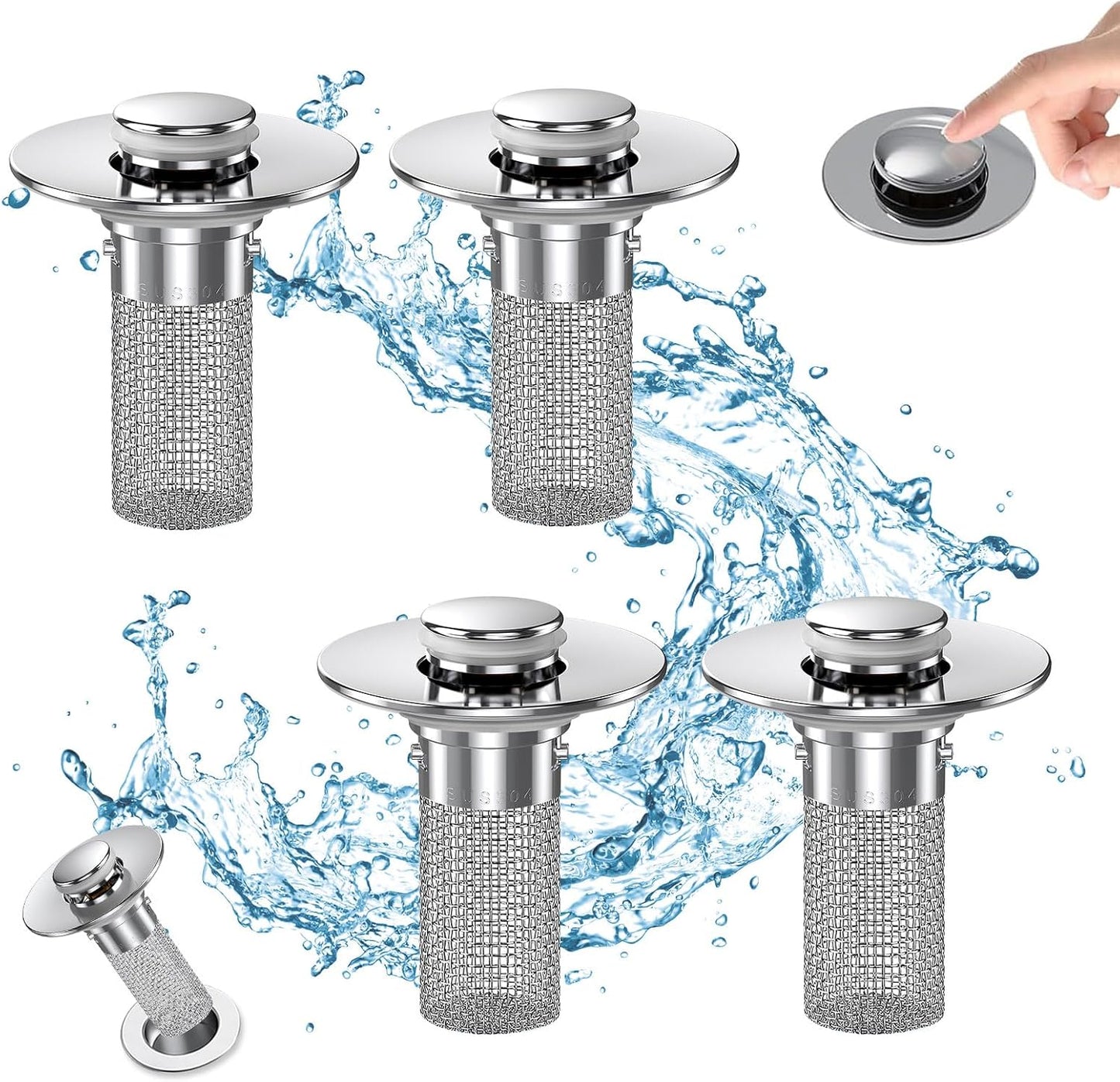 Bathroom Sink Drain Strainer, Pop Up Sink Drain Filter with Removable Stainless Steel Filter Basket Hair Catcher, Bathroom Sink Drain Stopper, for Us Bathroom Sink Stopper Replacement (2pcs)
