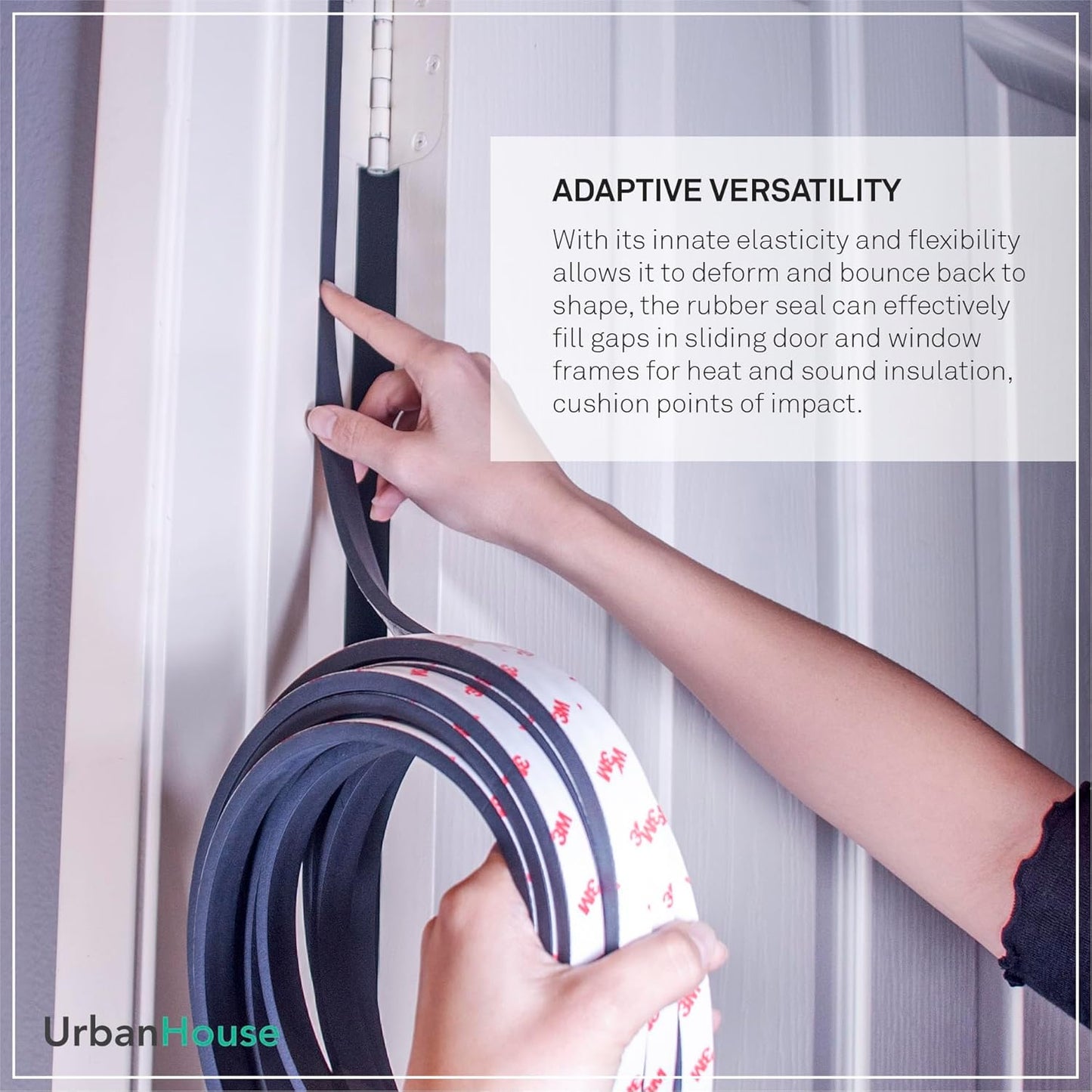Neoprene Waterproof Rubber Foam 1/2” (w) x 1/4” (h) x 24 feet Long Weather Stripping Door Seal Insulation Shock-Absorbing 3M Self-Adhesive Tape for Door Frames, Windows – Black, 1 Continuous Roll