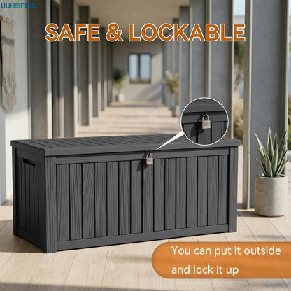 230 Gallon Large Outdoor Storage Box Waterproof, UV Resistant Resin Deck Box with Hydraulic Rod & Lockable Latch for Patio Furniture, Outside Storage Box for Garden Tools, Patio Cushions, Black