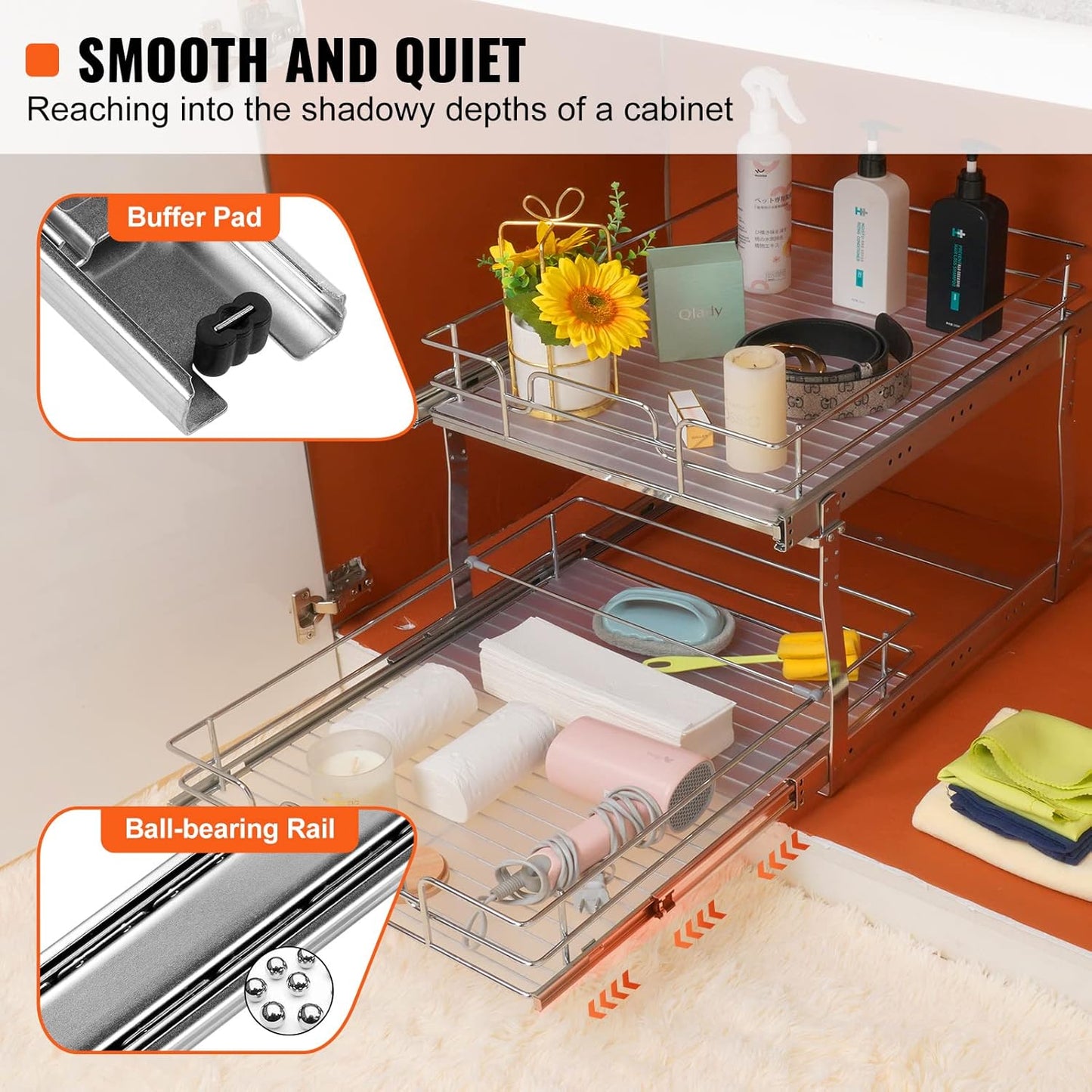 VEVOR Pull Out Cabinet Organizer, 12"W x 21"Dx15.2"H Heavy Duty Slide Out Pantry Shelves, Chrome-Plated Steel Roll Out Drawers for Home,13.5"Wx22"Dx19"H Inside Kitchen Cabinet, Bathroom, Under Sink