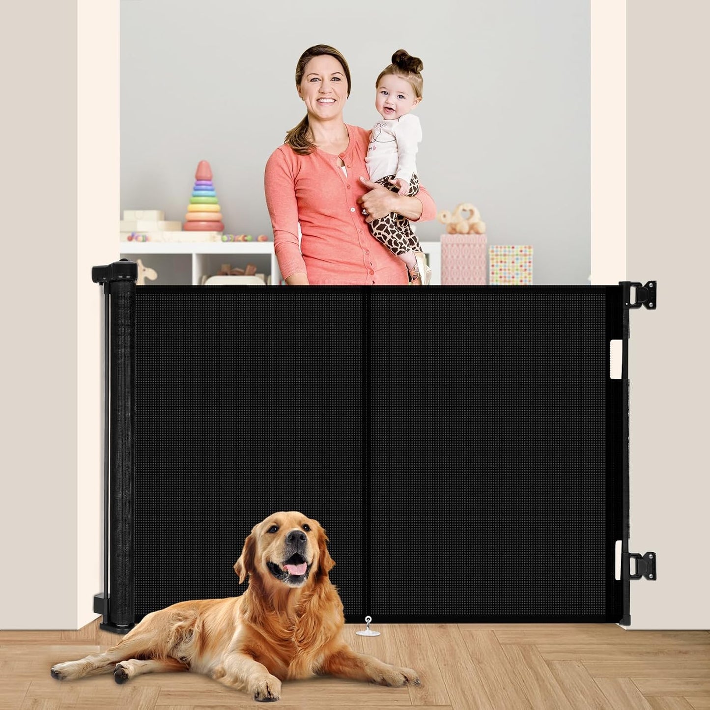 Miumoon 71 inch Retractable Baby Gates 42 inch Tall, Retractable Gate with Reinforced Strip Design to Prevent Crawling Through, 6 FT Retractable Dog Gate for Stairs, Doorways, Hallways, Indoor/Outdoor