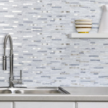 AULIGET 20 Sheets Peel and Stick Backsplash, Black & Grey Wood Look PVC Mixed Metal Stick on Backsplash Tiles for Kitchen