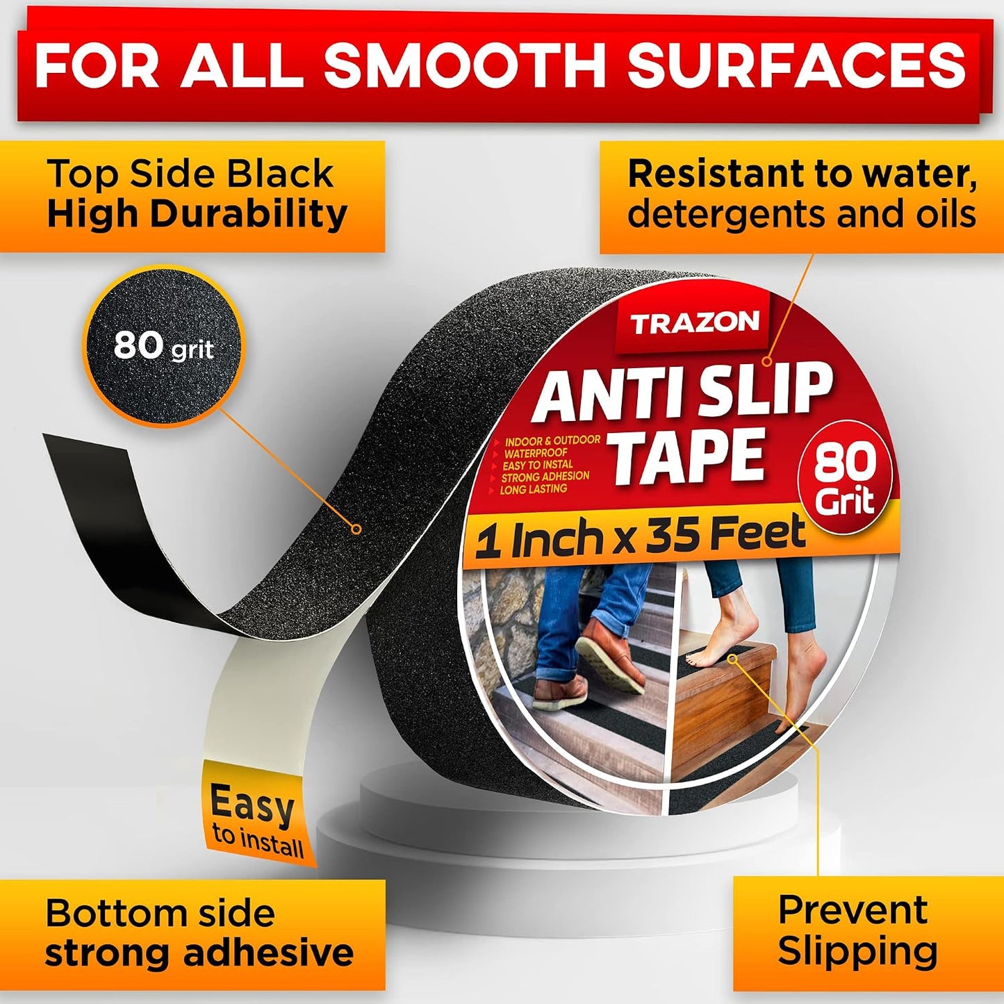 Grip Tape - Heavy Duty Anti Slip Tape for Stairs Outdoor/Indoor Waterproof 4Inch x 35Ft Safety Non Skid Roll for Stair Steps Ramp Traction Tread Staircases Grips Adhesive Non Slip Strips Walk Black