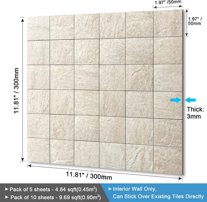 BeNice Kitchen Peel and Stick Tile Backsplash Bathroom Self Adhesive Stone Mosaic Thick Wall Stickers 12"x12"(Blue Rustic,10 Sheets)