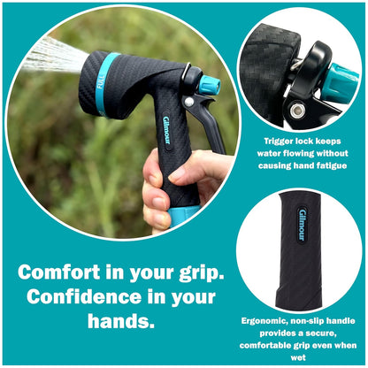Gilmour Heavy Duty Garden Hose Nozzle, Swivel Connect, 5 Spray Patterns, Ergonomic Grip, Flow Control, Trigger Lock, Thumb Control