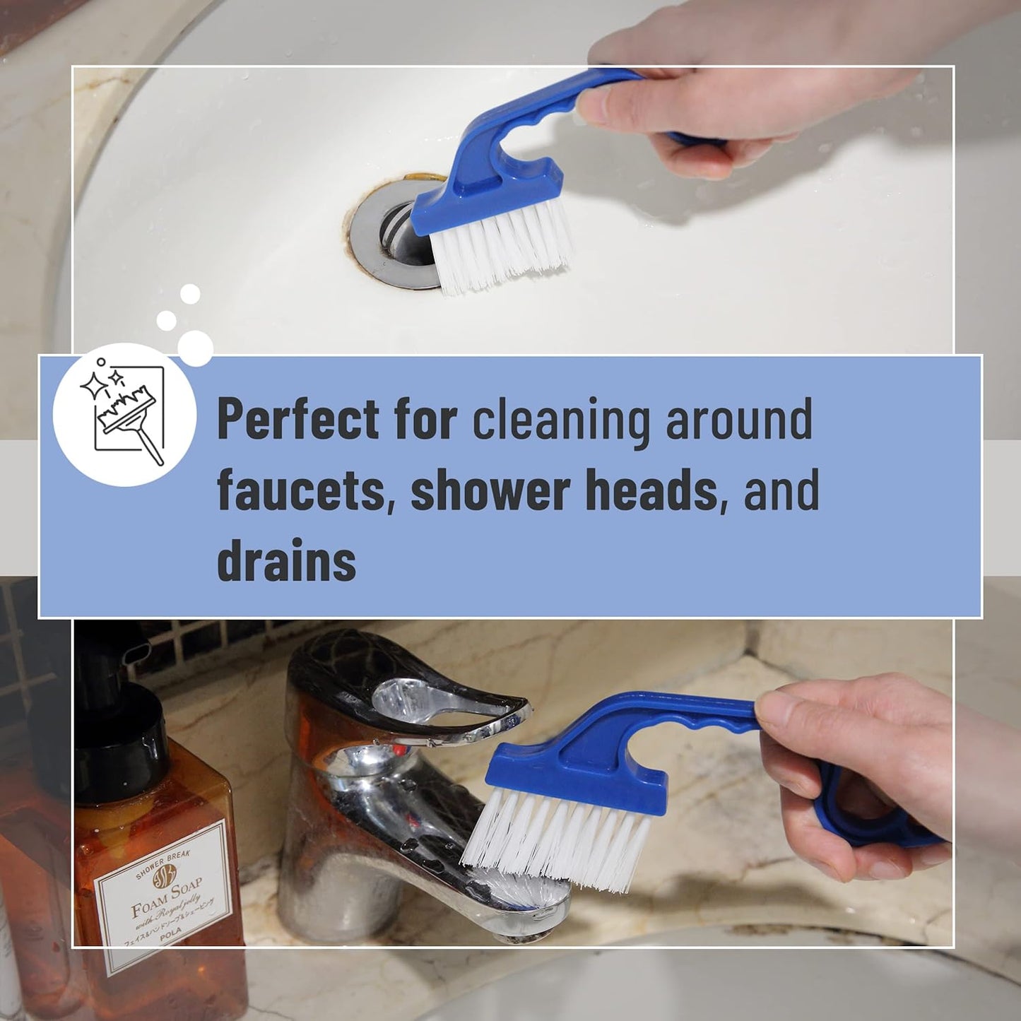 Slick- Window Track Cleaning Brush, 2 Pack, Blue Ergonomic Handle | Built-in Scraper, Multipurpose Window Track Cleaning Tool for Sliding Doors, Windows, Corners, Dust, Dirt & Narrow Gaps