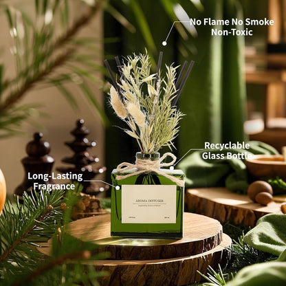 Reed Diffuser, 6.09 oz Earthy Sandalwood Scent Diffuser with Sticks & Dried Flowers, 120 Days Long Lasting diffusers for Home, Elegant Fragrance for Bathroom Bedroom Office Decor Air Fresh