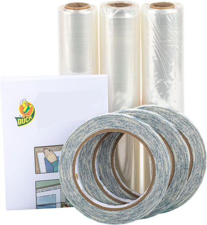 Duck Brand Winter Window Insulation Kit – Window Seal Rolled Shrink Film Covers Up to 15 3’ x 5’ Windows – Window Tape Included – Easy Indoor Installation - Clear - 15-Pack (288069)
