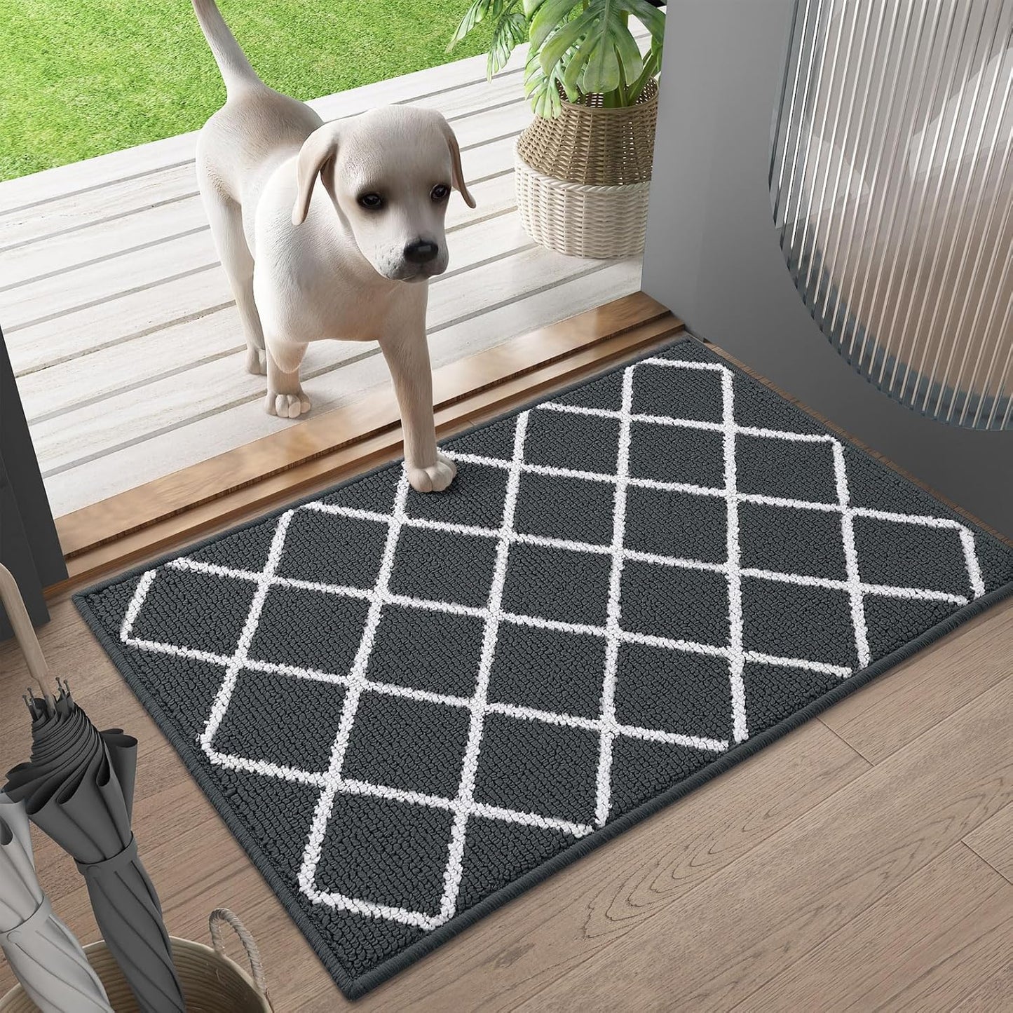 Finchitty Indoor Door Mat, Dirt Resistant and Absorbent, Low-Profile, Non-Slip, Washable Inside Floor Mats for Front Door, Back, and Entrance, 32" x 20", Grey